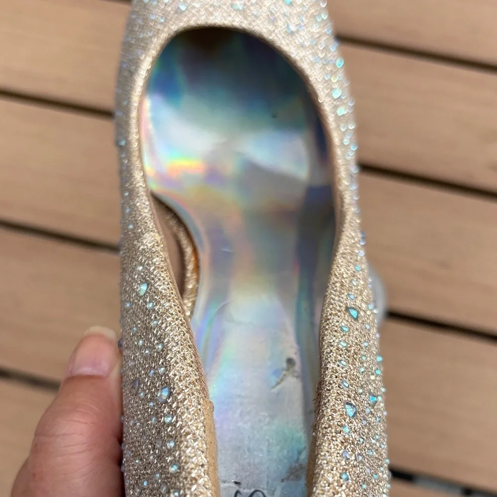 Women's Heels in Glittering Cream Rhinestones Silver Slipper Sparkling - Picture 11 of 13